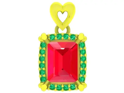 Luxury Rectangular Gemstone Pendant with Heart Bail 4703 3D print model