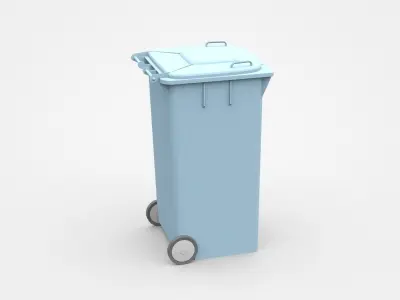 Light Blue Trash Bin With Two Wheels 3D model