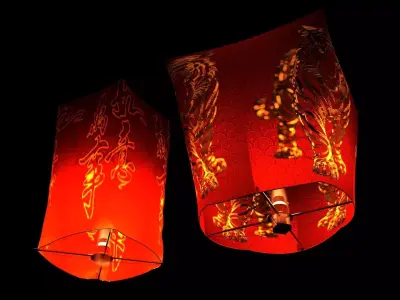 Chinese sky lantern  Low-poly 3D model