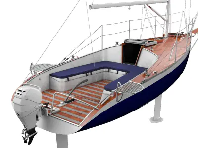 Small Sail Yacht Wooden 3D model