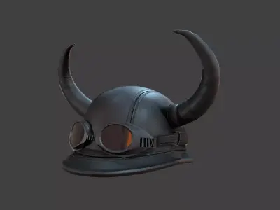 Leather biker helmet with horns Low-poly 3D model