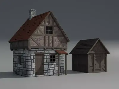 Medieval House and Wood Cabin Pack Free low-poly 3D model