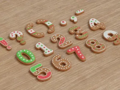Gingerbread Christmas Cookie Alphabet Set 1 3D model