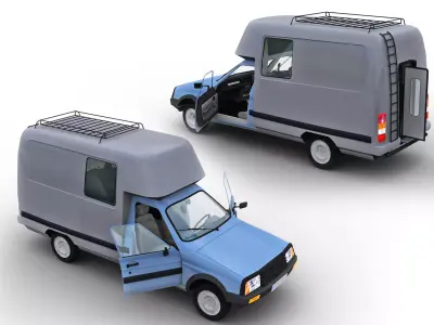 Camper with interior citroen c Low-poly 3D model