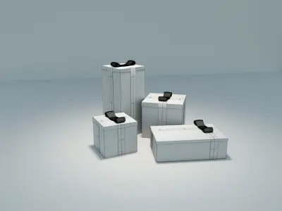 Present three gift boxes with ribbons 3D model