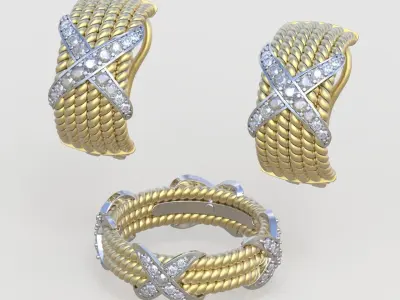 Ring and Earring  Set 3D printable model 0080 3D Model Pack