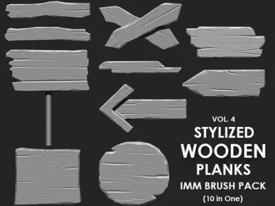 STYLIZED WOODEN PLANK MEGA PACK 4 IN ONE  73 BRUSHES 3D model