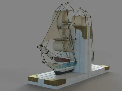 White Wood Coastal Boat Bookends 9 In X 6 In 3D model