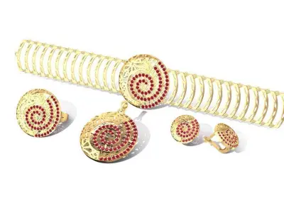 Luxury Spiral Jewelry Set Bracelet Ring Earrings 3D Model 2137 3D print model