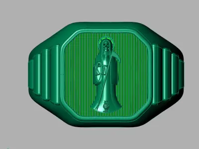 Holy Death Ring Mens Style Santa Muerte Gothic Gents Ring 3D print model