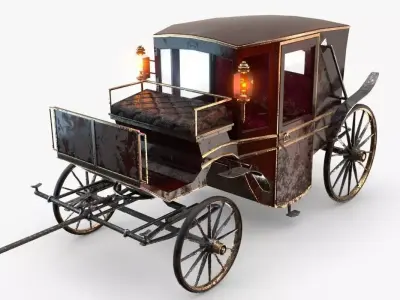 Old wooden carriage Low-poly 3D model