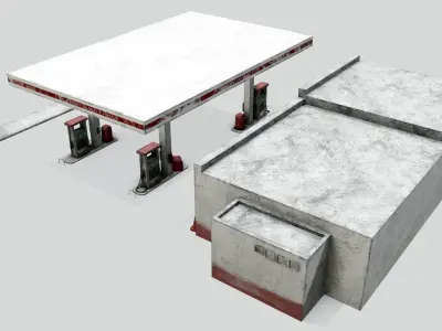 Old Gas Station Abandoned Low-poly 3D model