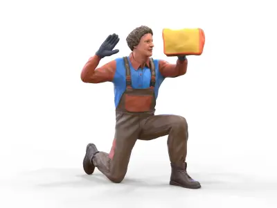 N7 Car Wash Worker with cleaning cloth 3D print model