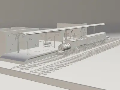 Train Station Low poly 3D model