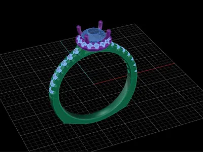 Luxury engagement cluster halo ring design 3D print model