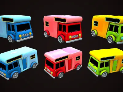 CARAVAN MOBILE HOME CAMPER CARTOON STYLIZED Low-poly 3D model