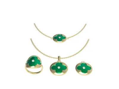 Luxury Clover Jewelry Set 07 3D Model  Ring Pendant Necklace  3D print model