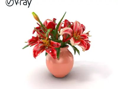 Vibrant Lilies Ceramic Vase model pack Low-poly 3D model