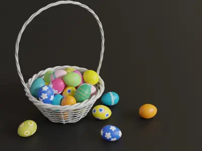 Easter White Basket with Eggs 3D model