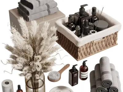 Bathroom Accessories With Decor and pampas dry plant Set 10 3D model