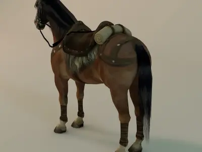 Horse with fur Low-poly 3D model
