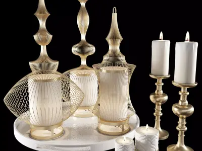 candle01 gold candle holder set 3D model