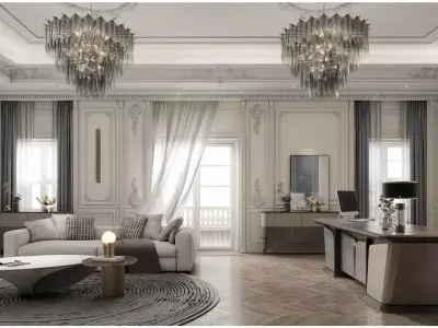 French-Style Light Luxury Office 3D model