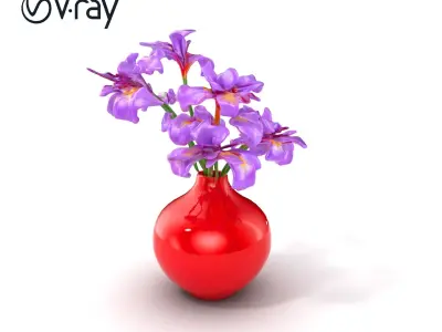 Crimson Vase with Violet Irises D model pack Low-poly 3D model