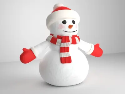 Snowman wearing scarf and hat Low-poly 3D model