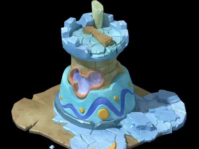 Game Cartoon Building - Experience Tower Damage Status 02 3D model