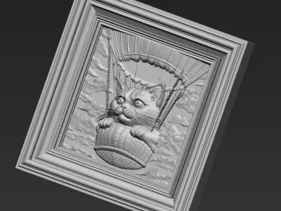 Kitten riding a hot air balloon A45 3D print model