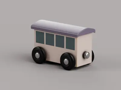 Wooden Toy Train - Passenger Car - Game Ready Low-poly 3D model