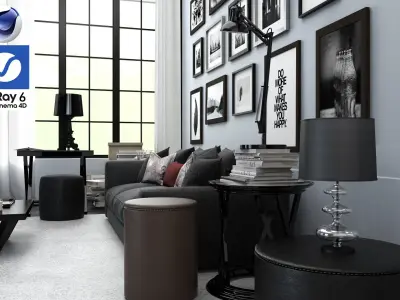 Living Room 08 - Vray6 - C4D 3D model