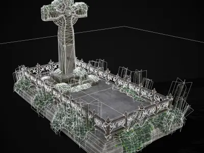 Moss Stone Surface Burial Vault  Low-poly 3D model