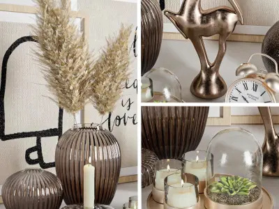 Decorative set items and clock on table 3D model