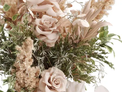 flowers plant in a bouquet glass vase 66 3D model