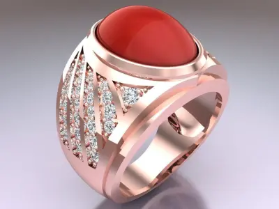 Oval stone ring - Mens rings - N576 3D print model