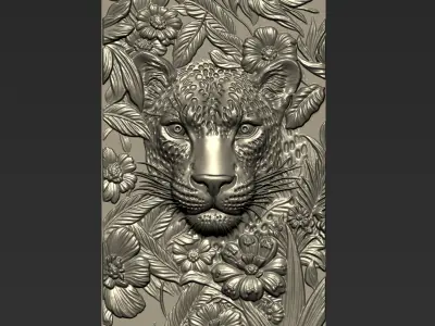 Leopard Head with Flowers Background A68 3D print model