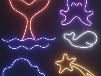 Neon Set 5 whale tail in water 3D model