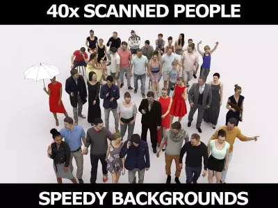 40x Crowds Scanned Casual 12 Elegant Sitting People Low-poly 3D model