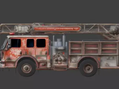 Wrecked Fire Truck 3D Model Low-poly 3D model