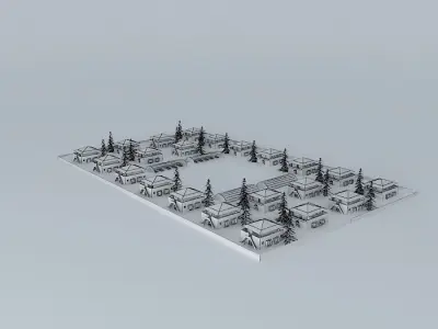 I villas village with houses and trees 3D model