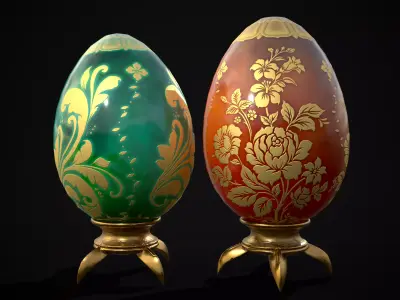 Orange Green Decorative Eggs Low-poly 3D model