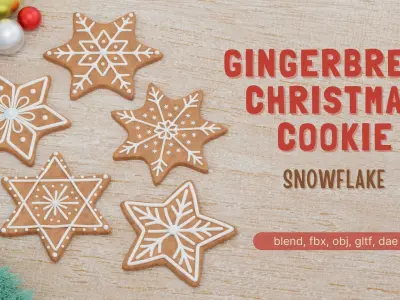 Gingerbread Christmas Cookie - Snowflake 3D Model Collection