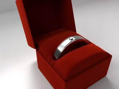 Silver Ring with Diamond and Velvet Box 3D model