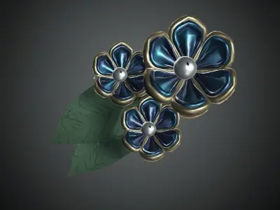 DTS-Model3G-HairAcc-E flower brooch Low-poly 3D model