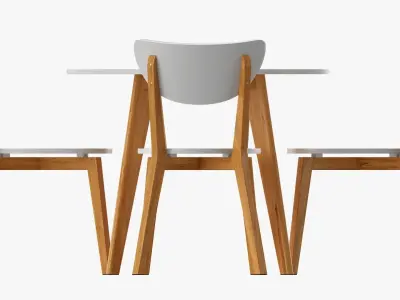 Round dining table with chairs 02 3D model