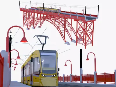 Bridge with Stadler tram 3D model