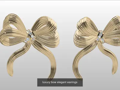 luxury bow elegant earrings and ring collection 3D Model Pack
