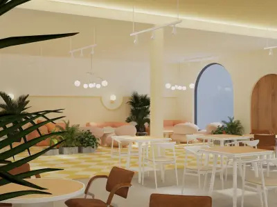 Coffee shop interior design scene 3D model